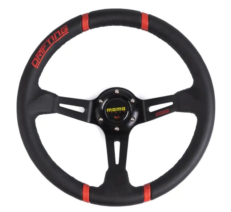 Руль MOMO Drift style с выносом, кожа, красные вставки